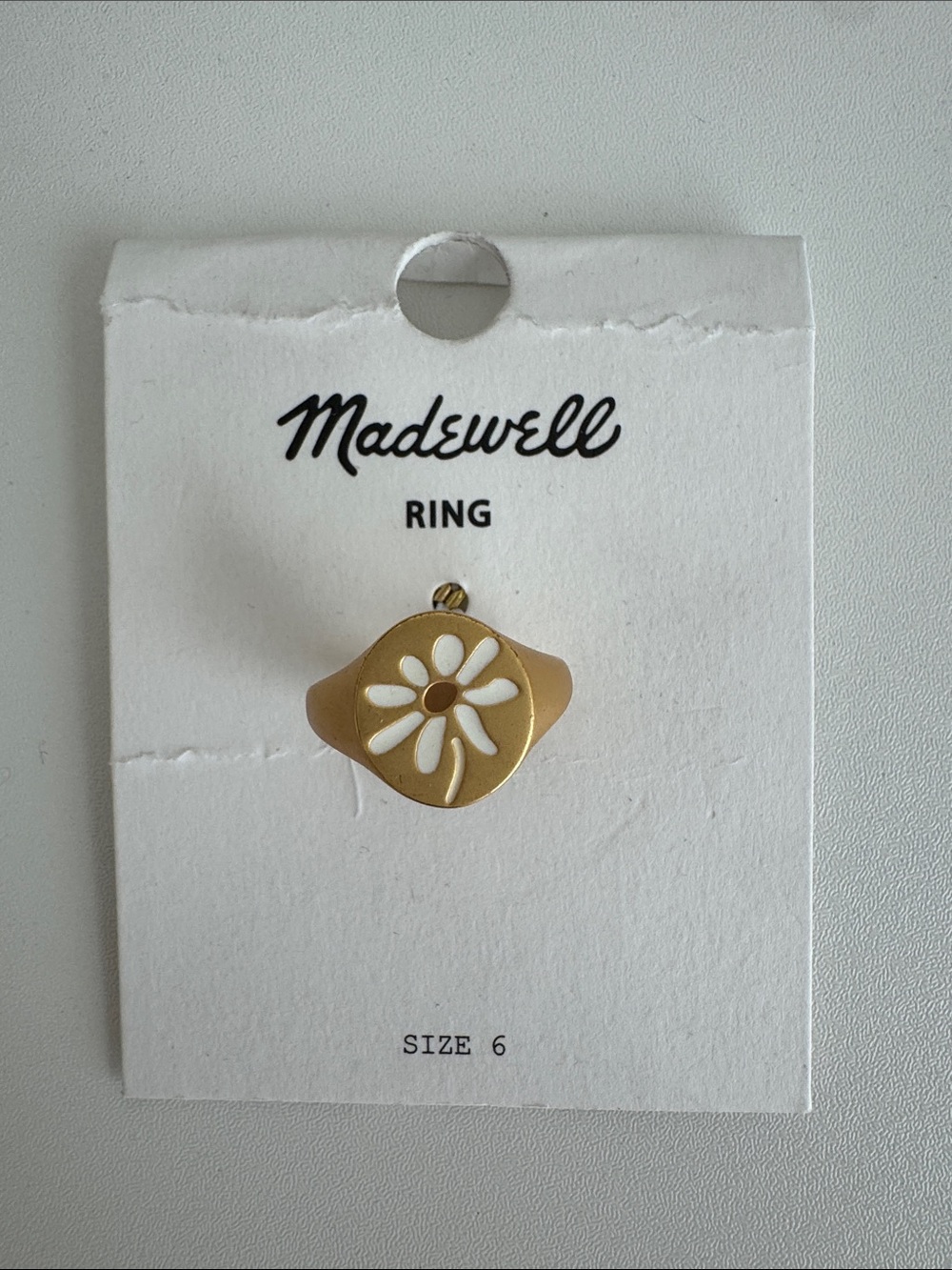 NEW Madewell Gold Daisy Enamel Ring - White Daisy, Size 6
